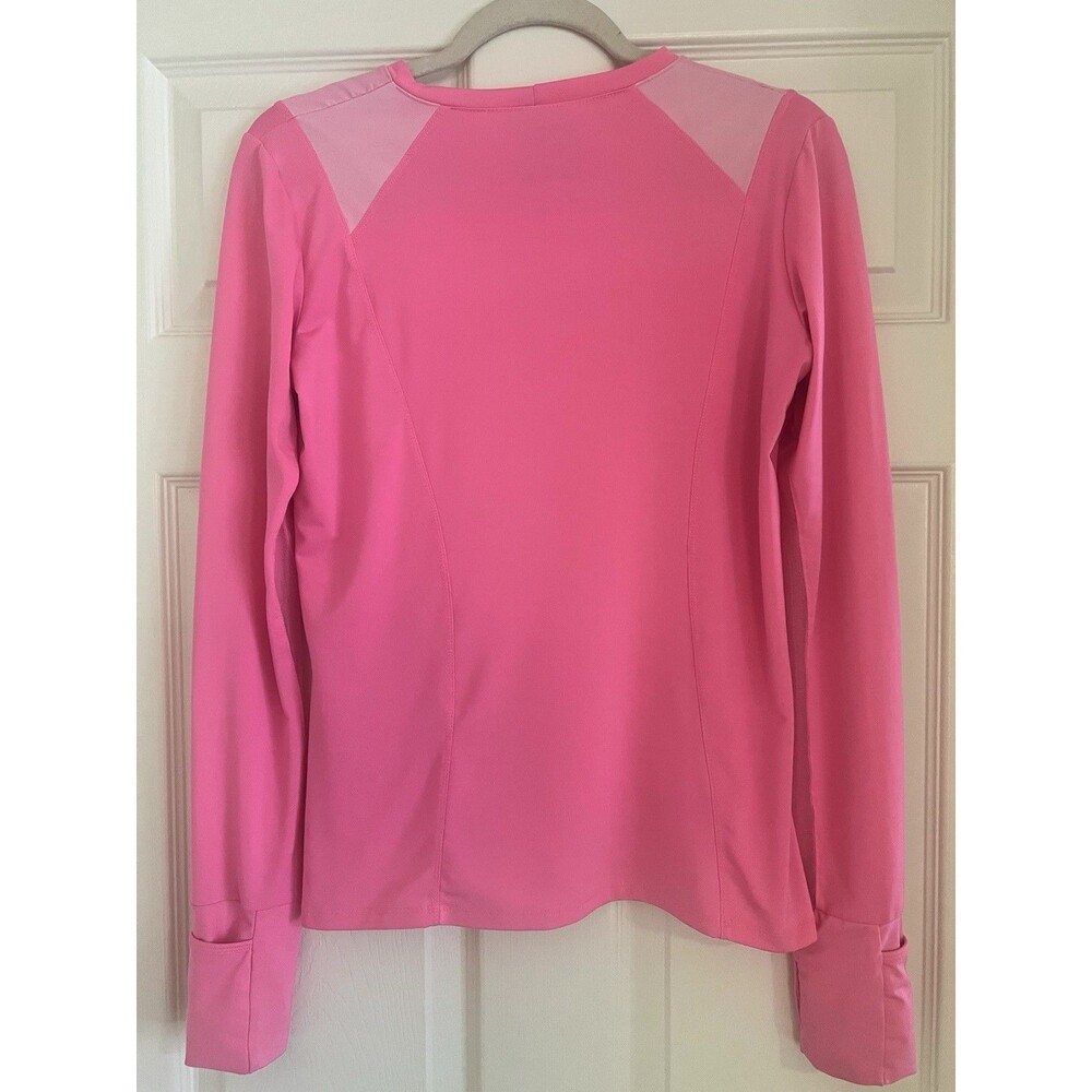 Lucky In Love Woman’s Tennis Gold Long Sleeve Shirt M Thumb Hole Mesh Sides Pink - Picture 2 of 5